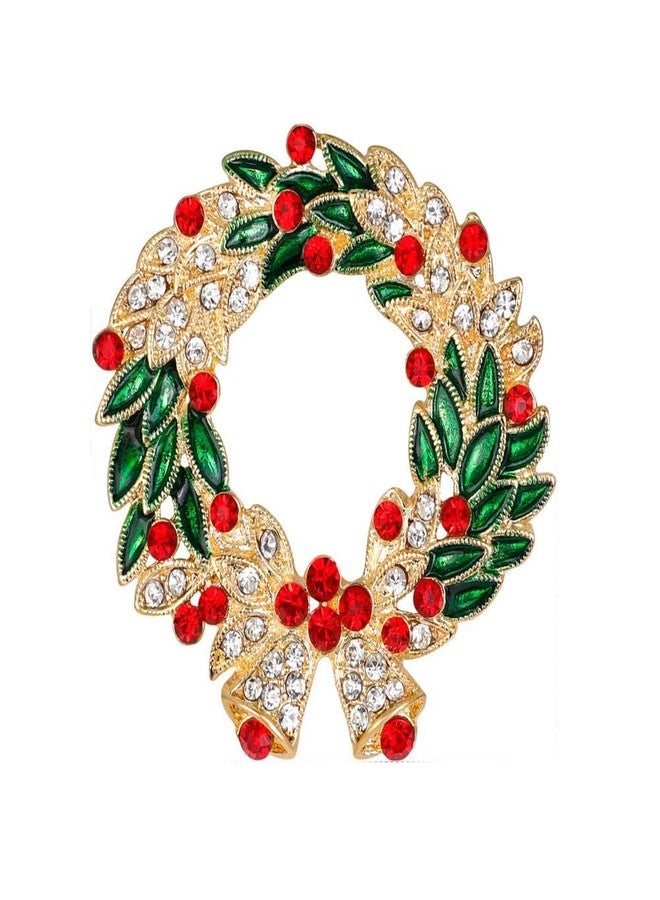 PINCHUAN Christmas Pins for Women Christmas Tree Brooches Rhinestone Christmas Theme Brooch Christmas Wreath Brooch Women Christmas Jewelry Pins Christmas Party Accessories-Christmas wreath - Image 1